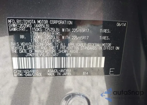 2014 Toyota Rav4 Le z USA, uszkodzony, nr VIN JTMZFREV5EJ017487